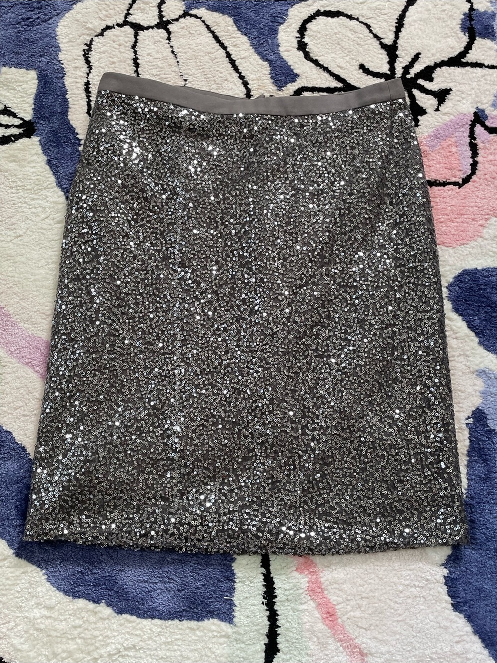 J Crew sequin pencil skirt metallic grey pewter silver Holiday 2009 #20115 sz 4
